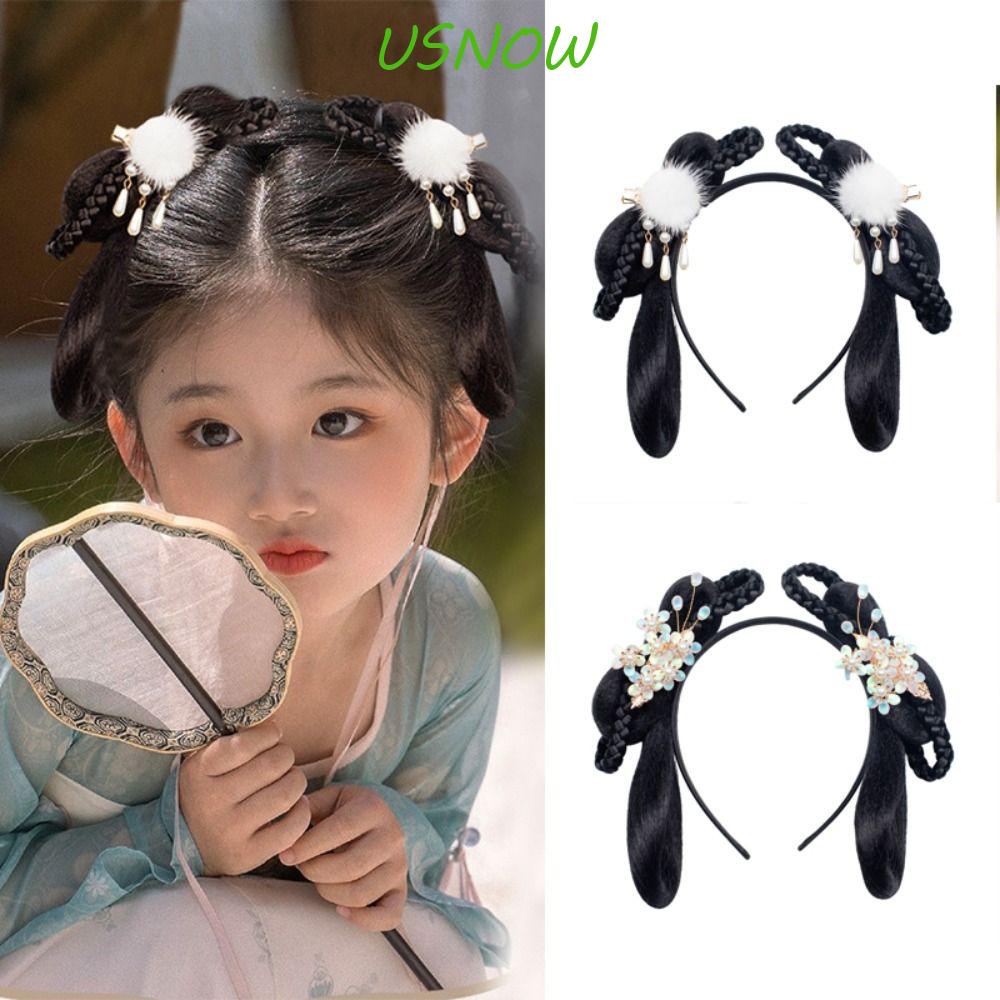 Băng Đô Cài Tóc Giả Màu Đen Tự Nhiên Phong Cách Hanfu Trung Hoa Cổ Điển Cho Bé Gái