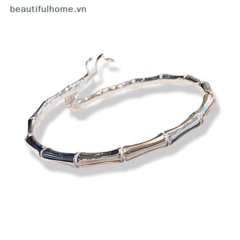 [beautifulhome] Vòng Đeo Tay Dạng Hở Bằng Tre May Mắn Mặt Chữ Lucky Màu Bạc Có Thể Điều Chỉnh Trang Sức Thời Trang Cho Nữ [beauty]