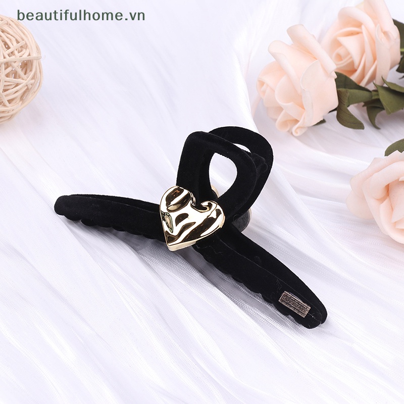 Kẹp Tóc Càng Cua Hình Trái Tim Màu Đen Bằng Nhung Thời Trang Tối Giản Dành Cho Bạn Nữ [beauty]