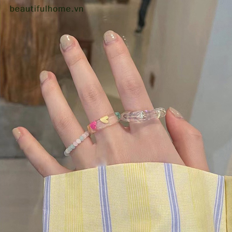 Bộ 2 Nhẫn Đính Đá Opal Hình Trái Tim Dây Điều Chỉnh Được Thời Trang Mùa Hè Hàn Quốc Dành Cho Bạn Nữ [beauty]