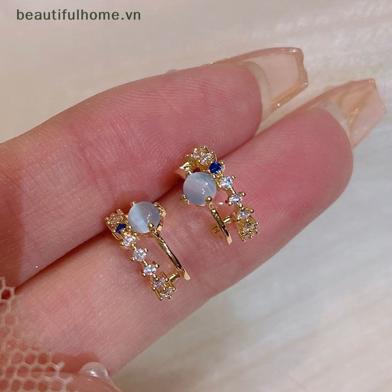 [beautifulhome] Bông Tai Đinh Tán Đá Mắt Mèo Zircon Ngọc Trai Ánh Kim Thời Trang Hàn Quốc Ngọt Ngào Cho Nữ [beauty]