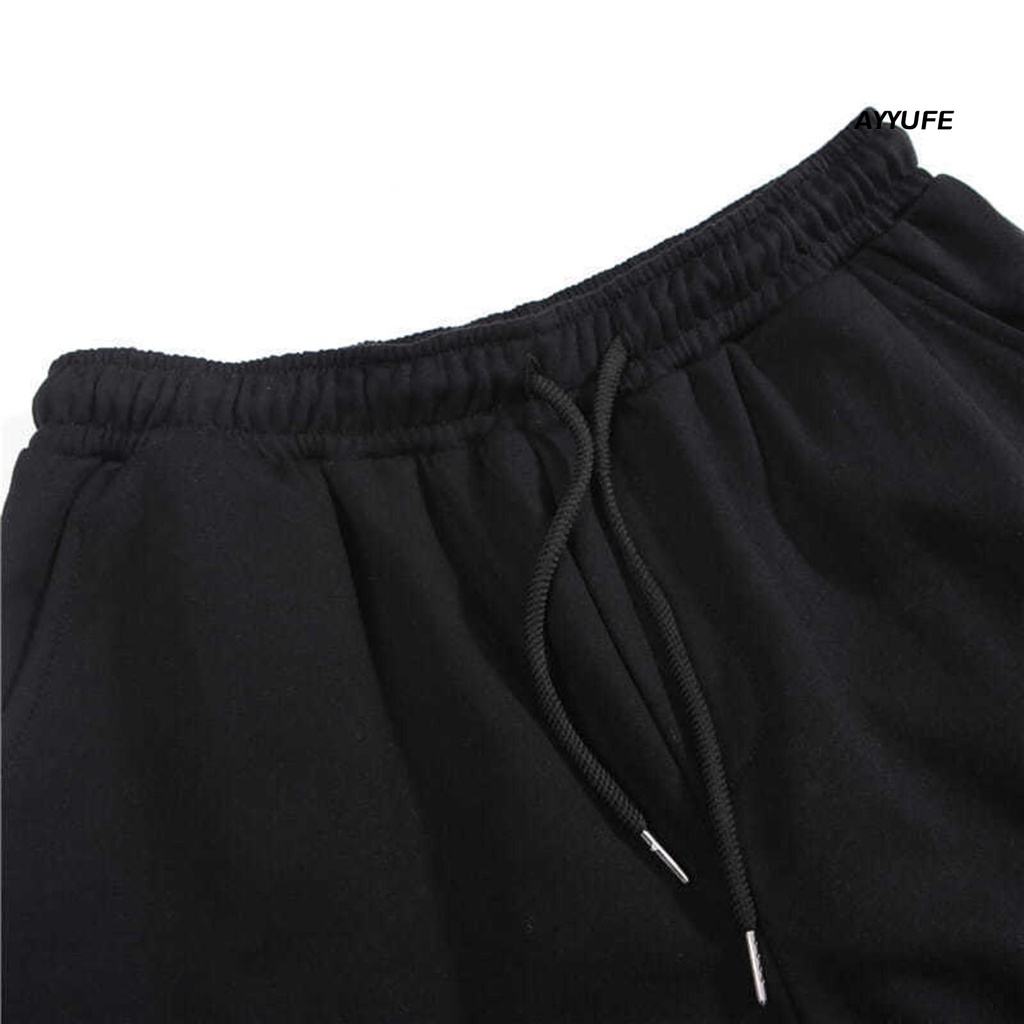 [AYYUFE] Quần Short Dây Rút Lưng Thun Co Giãn Ống Rộng Dài Đến Đầu Gối Màu Trơn Dành Cho Nam Tập Thể Dục Thể Thao Chạy Bộ