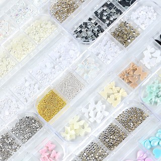 Charm đính móng, set khay charm phụ kiện trang trí nail cao cấp mix trong 12 ô