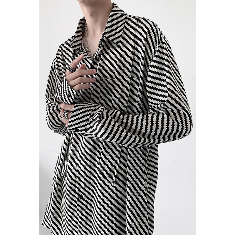 Áo Sơ Mi Nam Tay Dài Dáng Rộng Họa Tiết Cà Vạt Cá Tính