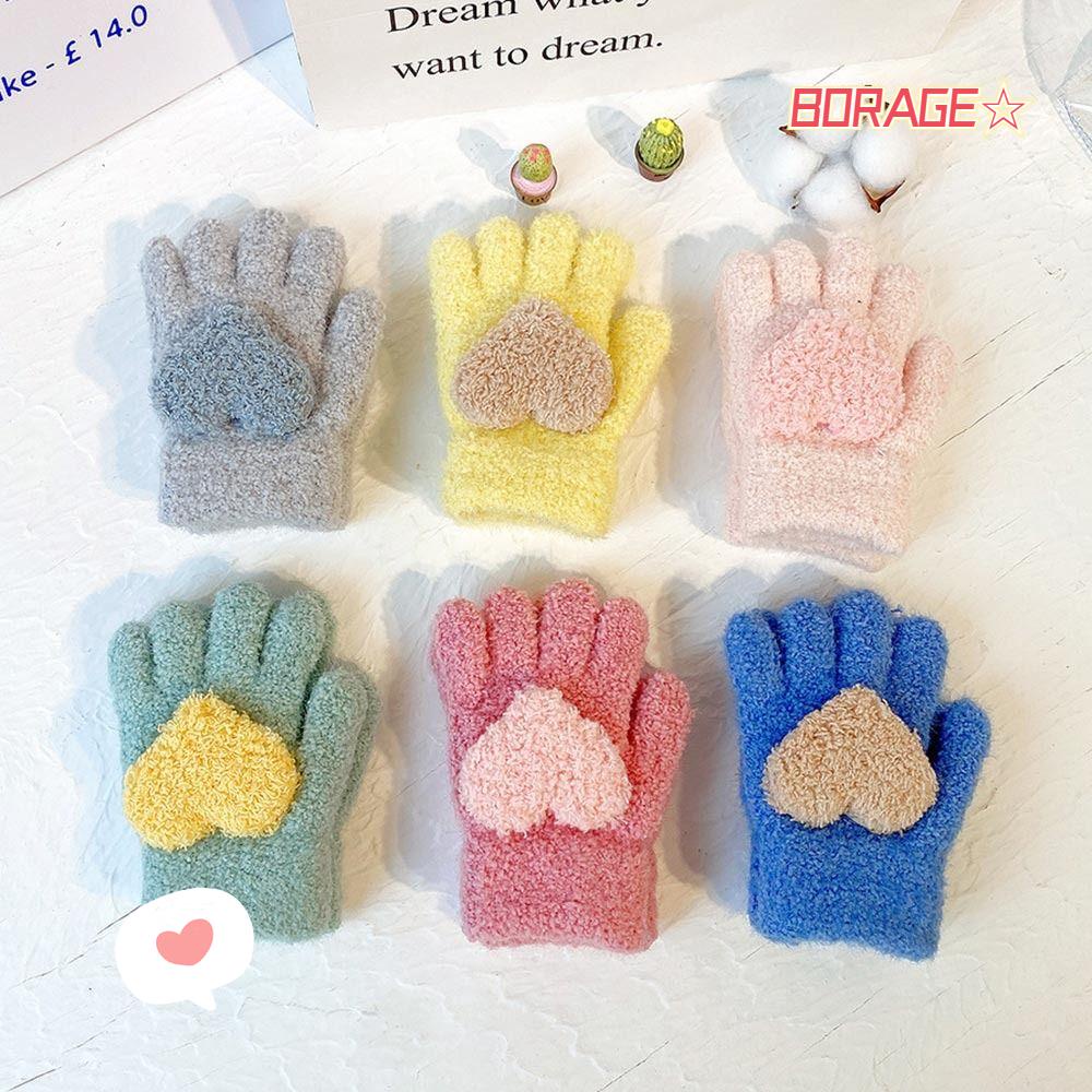 Găng Tay Dày Dặn Màu Trơn Hình Trái Tim Cho Bé 1-3 Tuổi