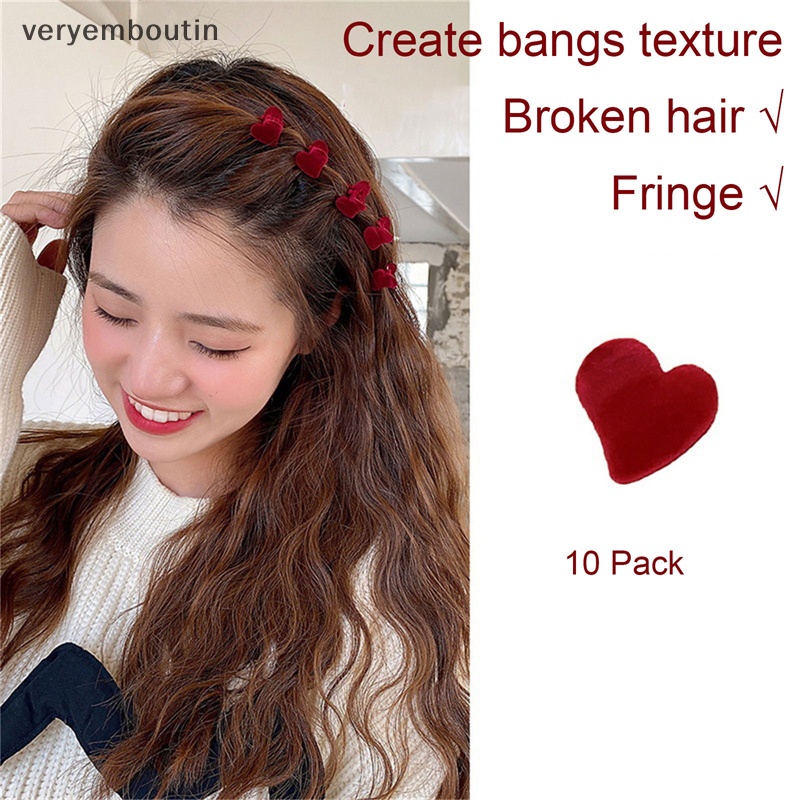 Set 10 Kẹp Tóc Càng Cua Hình Trái Tim &amp; Thỏ Bằng Nhung Xinh Xắn