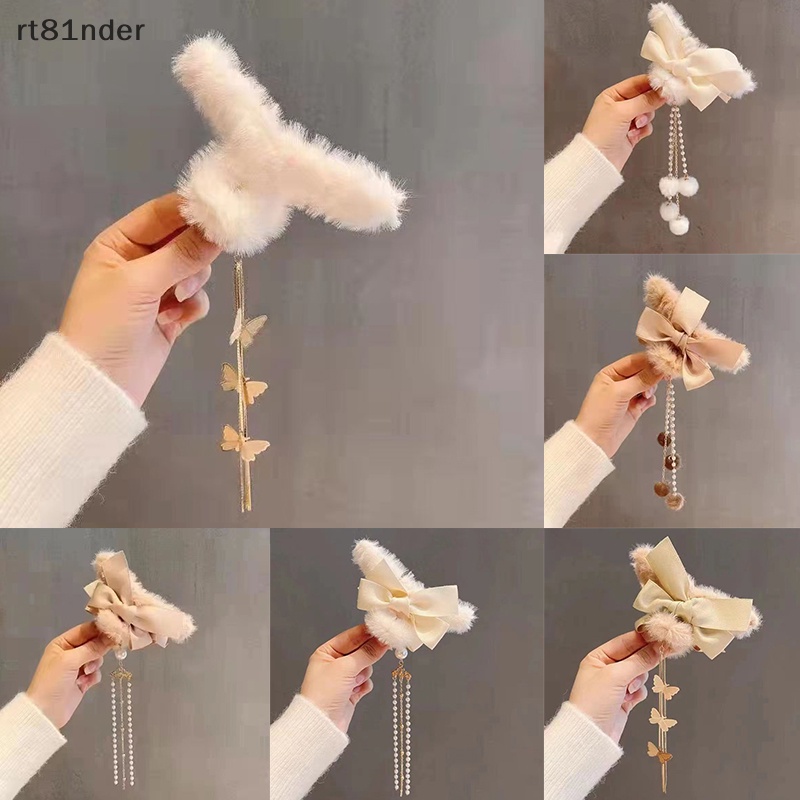 Kẹp Tóc Đuôi Ngựa Bằng Lông Nhung Đính Nơ To Thời Trang Thu Đông