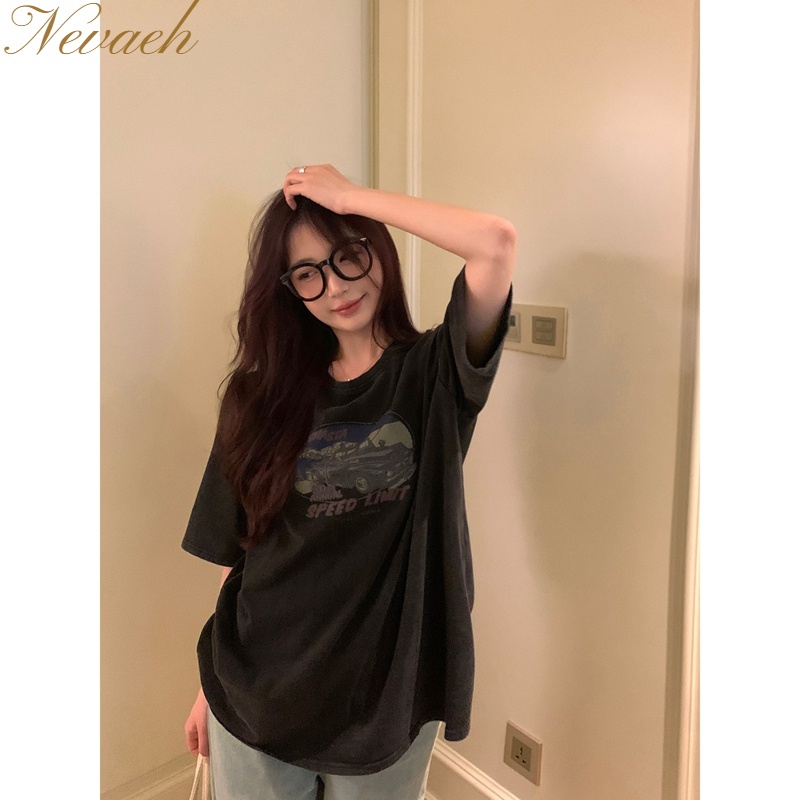 Áo Thun Tay Ngắn Dáng Rộng Phong Cách retro Cho Nữ