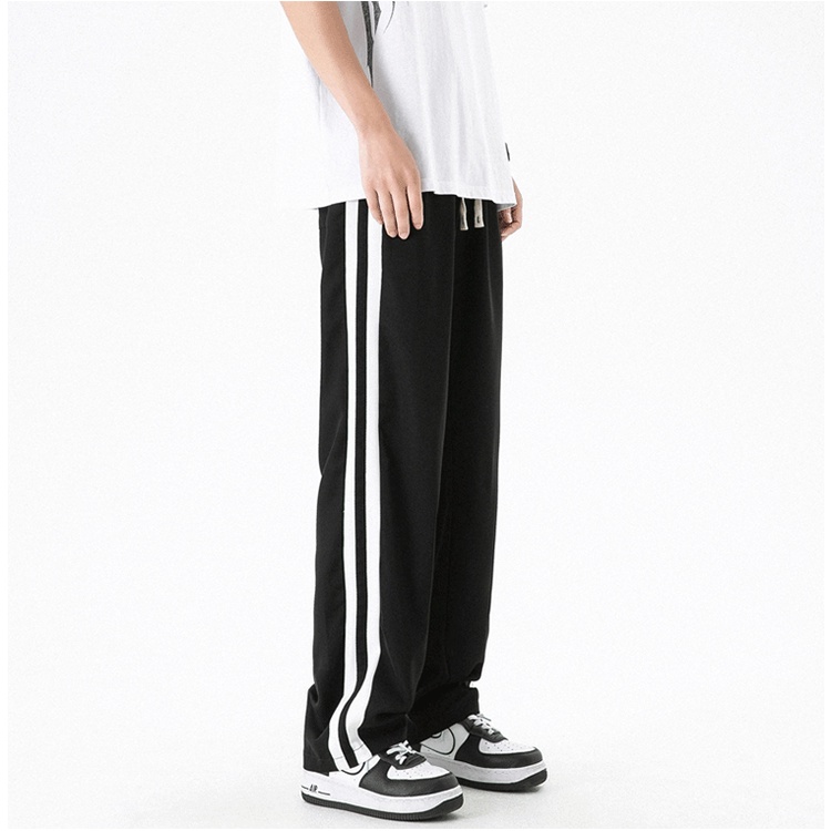 Quần Dài Thể Thao Dáng Rộng Cỡ Lớn Họa Tiết Kẻ Sọc Phong Cách Đường Phố Mỹ Thời Trang Mùa Hè Mới Cho Nam