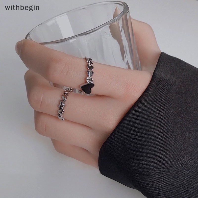 Bộ 2 Nhẫn Hình Trái Tim Màu Đen Phong Cách Cổ Điển Thời Trang Cho Nữ