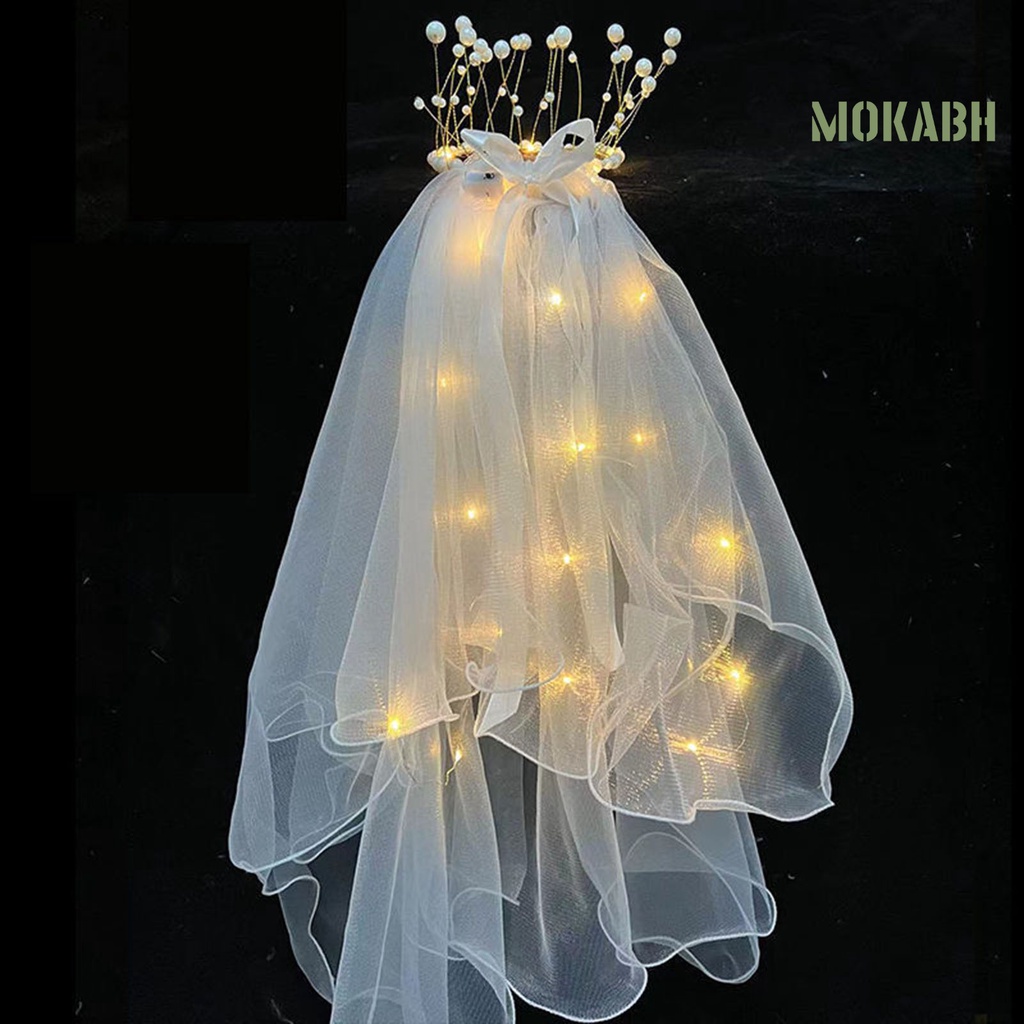 [Mokabh] Cài Tóc Vòng Hoa Công Chúa Hai Lớp Lấp Lánh Phối Mạng Che Mặt Dạ Quang Làm Phụ Kiện Chụp Ảnh Cho Bé Gái