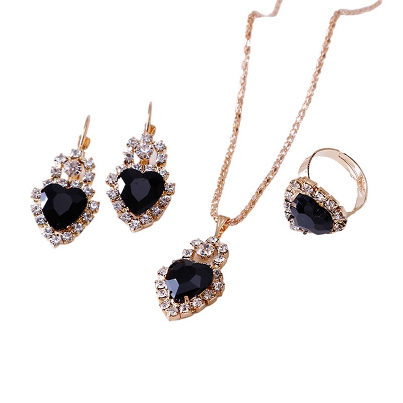 Ygt Set Vòng cổ Nhẫn Bông Tai Hình Trái Tim Đính Đá Pha Lê Thời Trang Cho Nữ