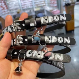 Vivienne Westwood chocker Vòng Cổ Dây Da Bò Màu Đen Phong Cách punk rock Saturn