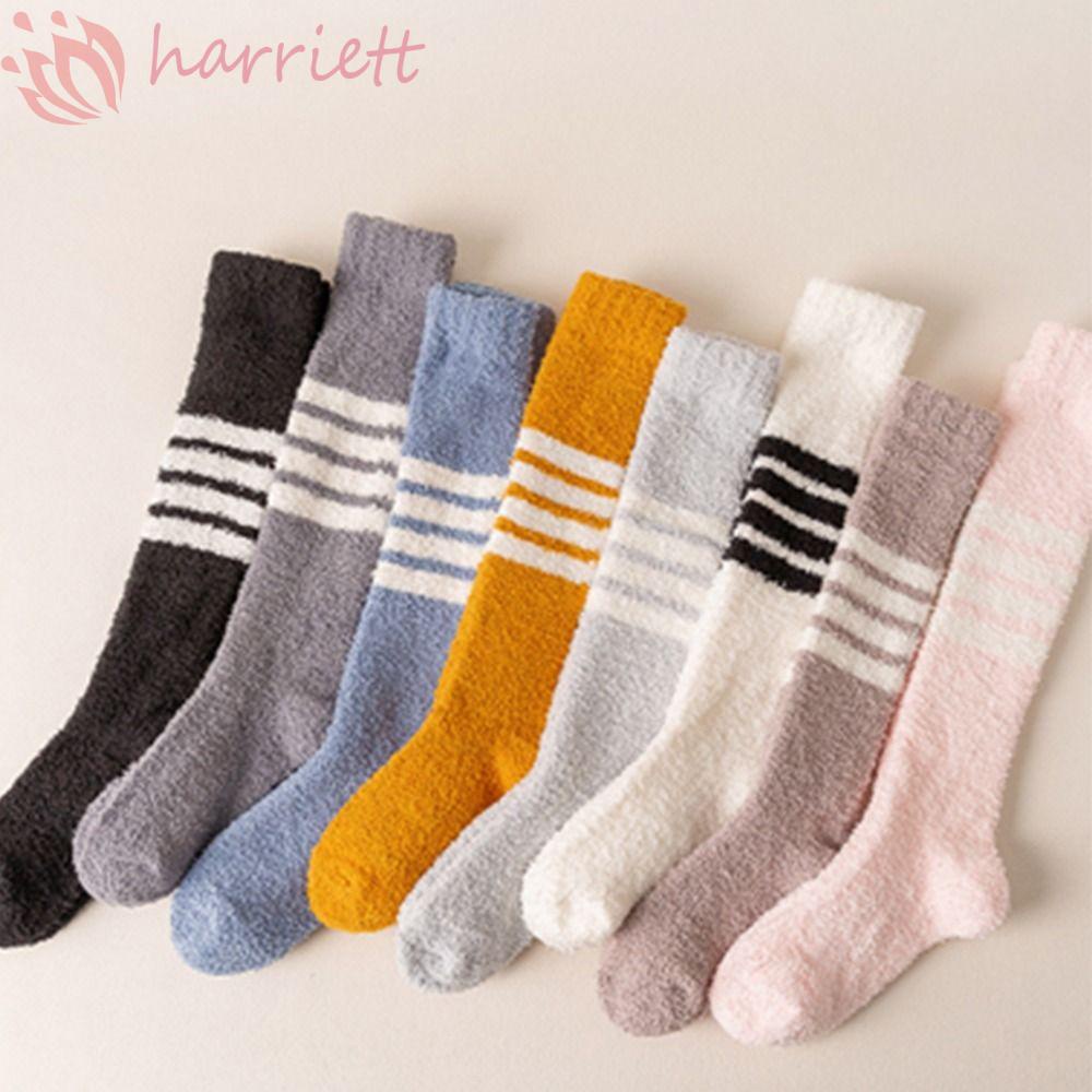 Vớ Cổ Cao Chất Liệu Lông Cừu San Hô Họa Tiết Kẻ Sọc Thời Trang Thu Đông Cho Nữ