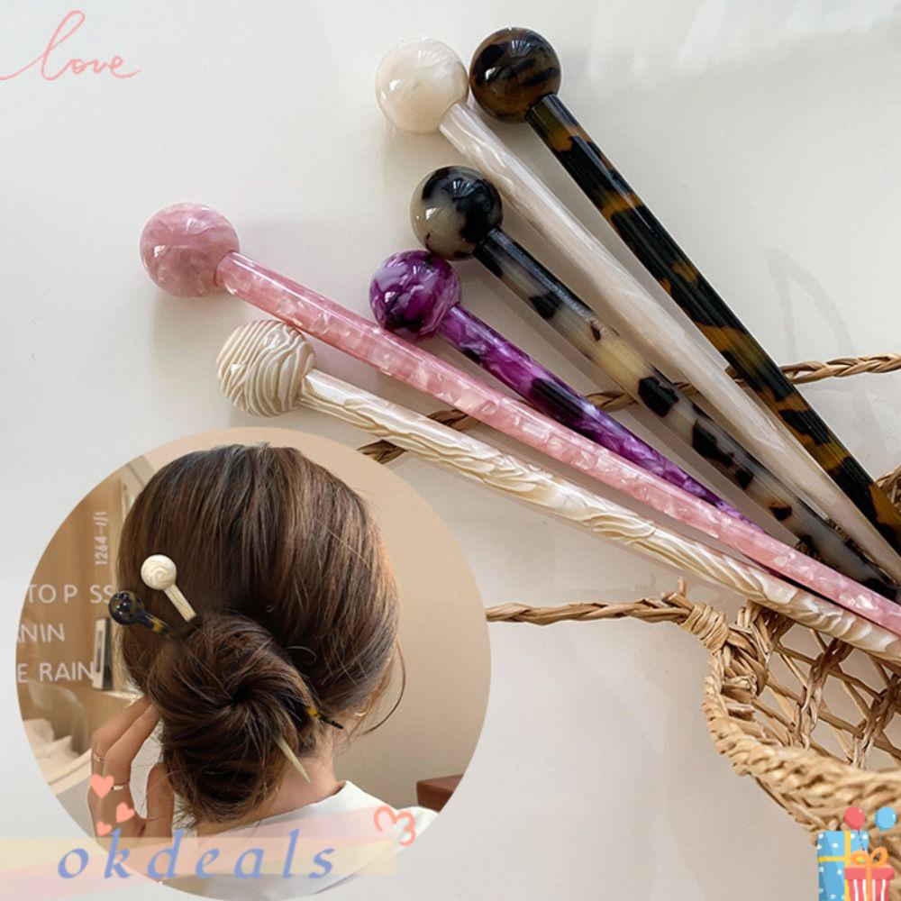 Kẹp Tóc Đính Quả Bóng Acetate Hình Tròn Phong Cách Cổ Điển