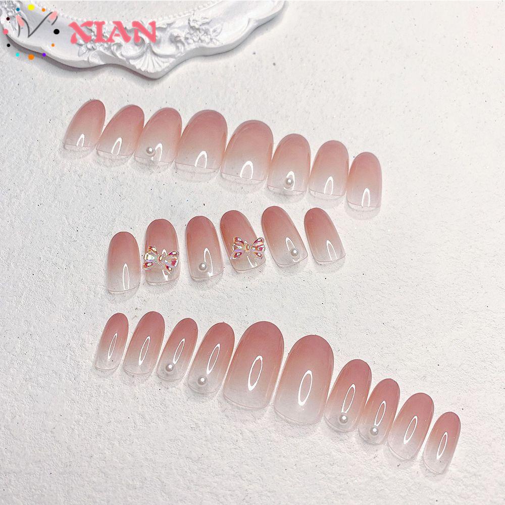 Set 24 Móng Tay Giả Thắt Nơ Trái Tim Chuyên Nghiệp