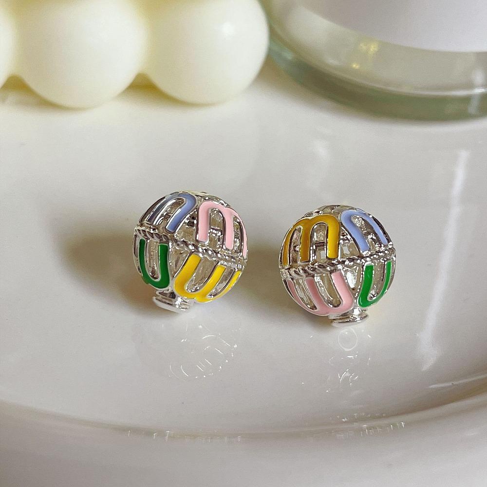 OCEANMAP Bông Tai Hình Chữ M Tráng Men Đính Kim Cương Sáng Tạo Phong Cách Hàn Quốc Dành Cho Nữ