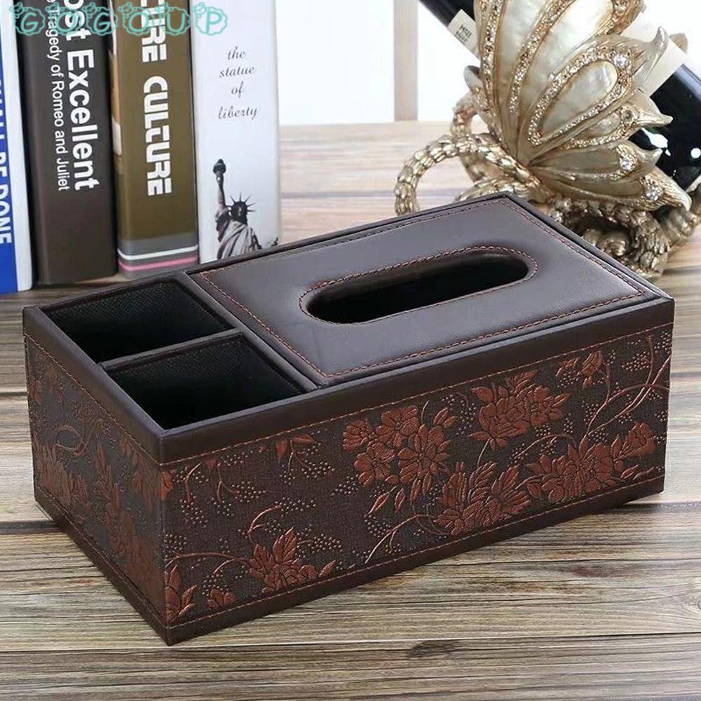 Hộp Đựng Khăn Giấy / Điều Khiển Từ Xa Bằng Da Pu Hình Vuông Tiện Dụng Cho Văn Phòng Giá Đỡ