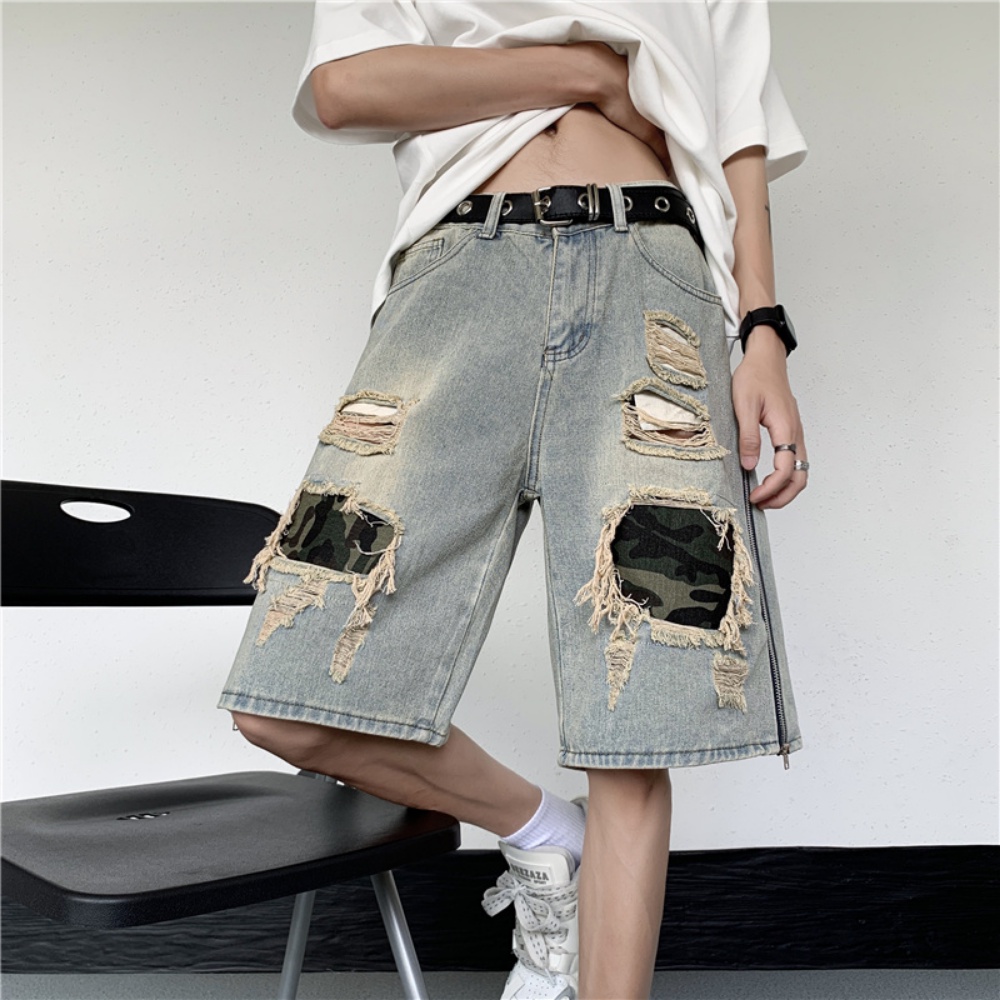 Quần Short Denim Dáng Rộng Phối Rách Thời Trang Mùa Hè Cá Tính