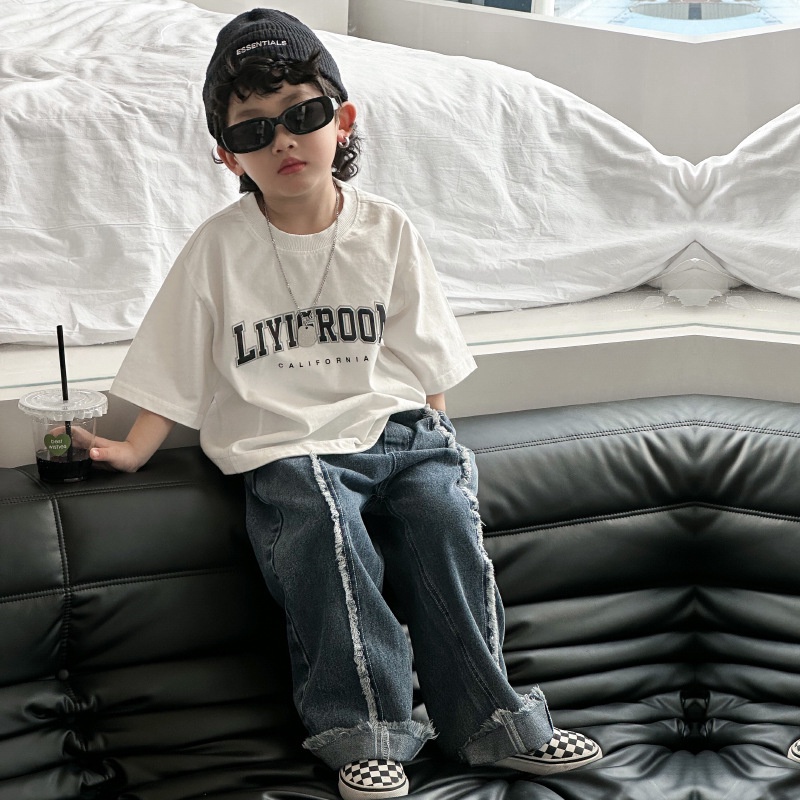 Áo Thun Cotton Ngắn Tay In Chữ Thời Trang Hàn Quốc 2023 Cho Bé Trai