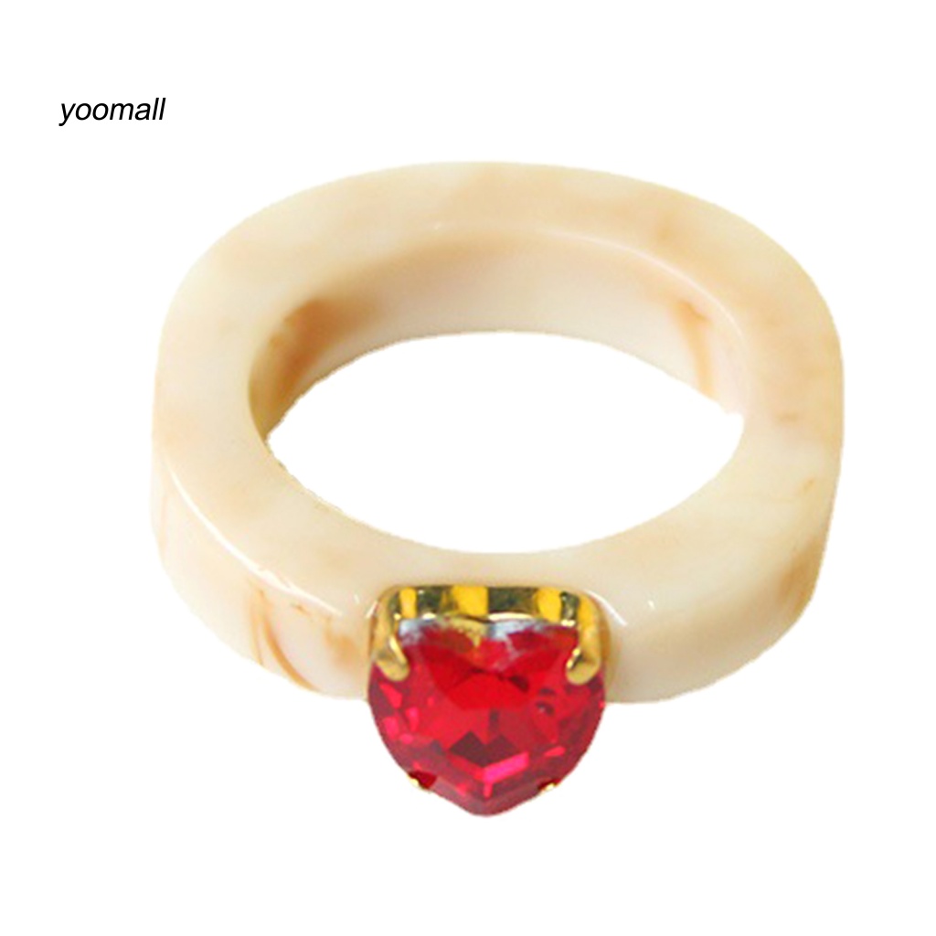 Yo / Nhẫn Resin Hình Trái Tim Đính Đá Màu Kẹo Ngọt Dễ Phối Đồ Cho Nữ
