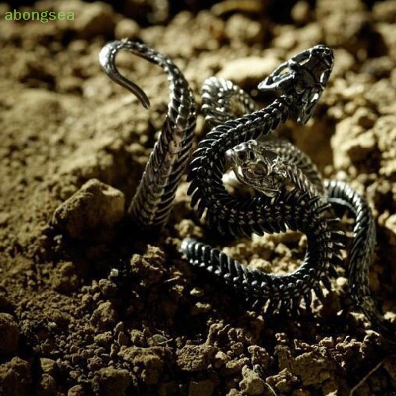 Nhẫn Hình Rắn Hổ Mang Màu Trắng Đen Phong Cách Punk Cổ Điển Thời Trang Cho Nam Và Nữ