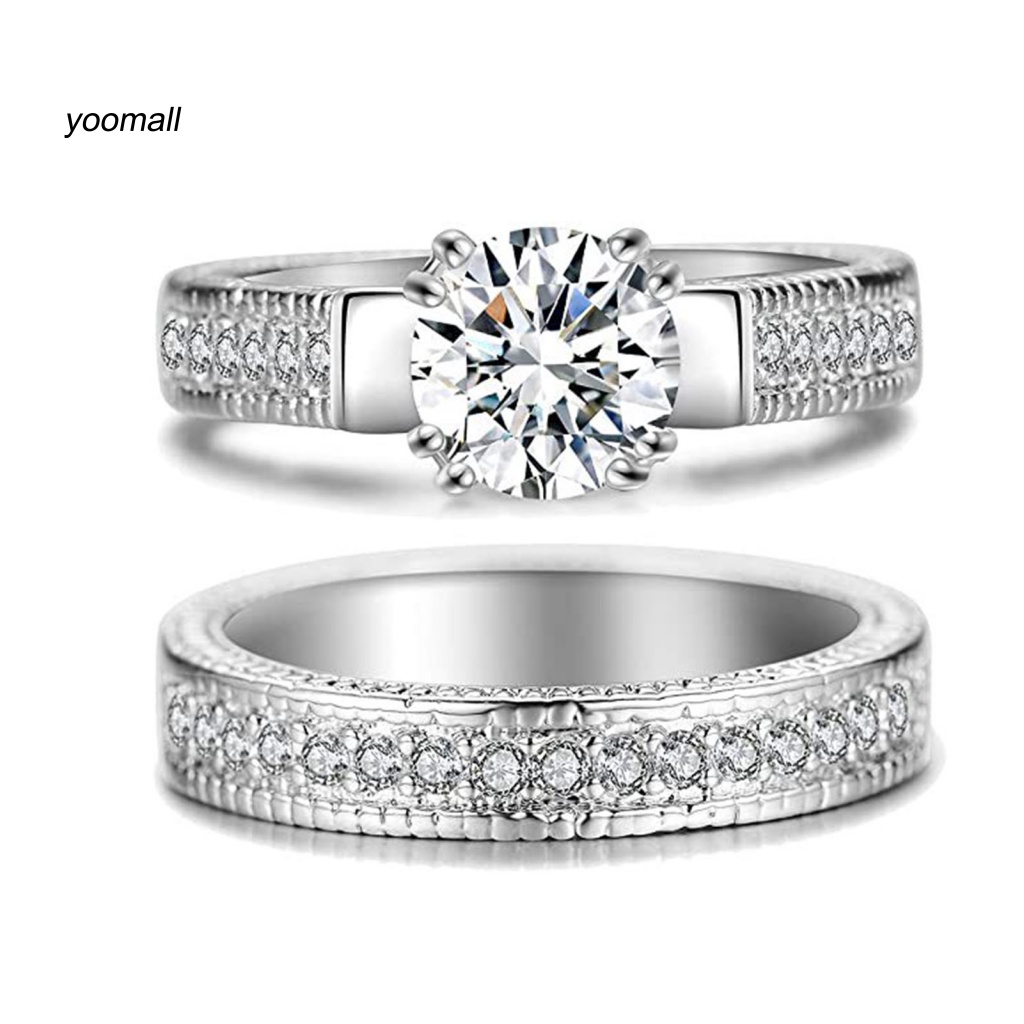 Set 2 Nhẫn Cặp Đính Đá Zircon Lấp Lánh Dễ Phối Đồ Thời Trang