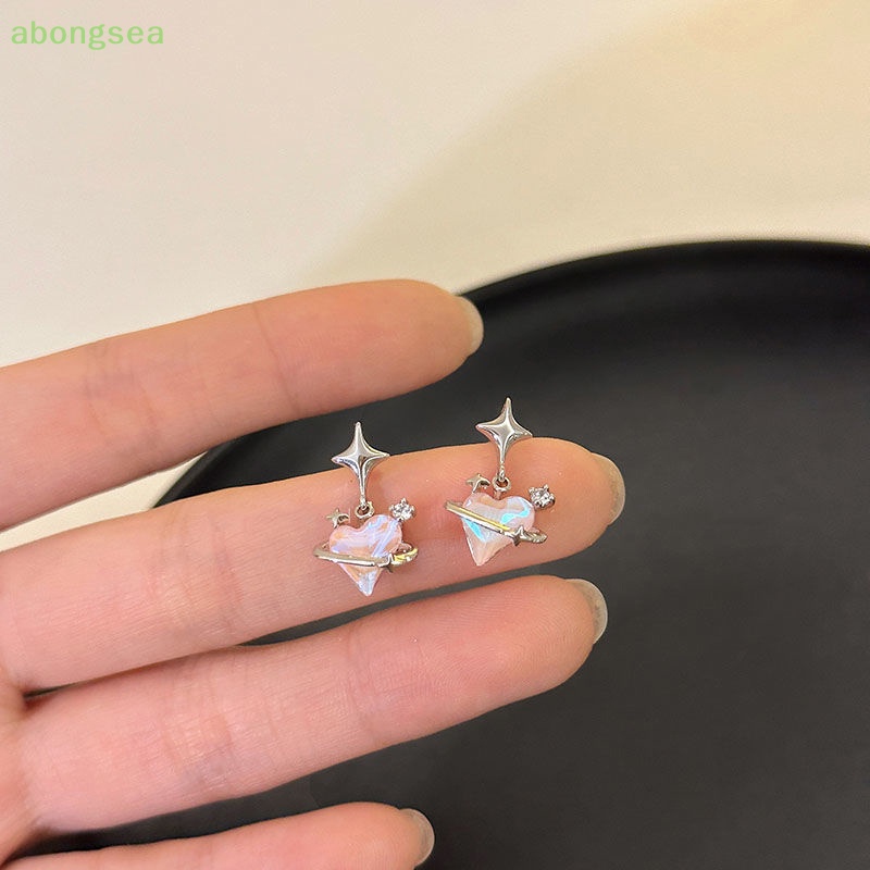 6 Bông Tai Đá Opal Hình Trái Tim / Ngôi Sao / Trái Tim / Chữ Thập Bằng Kim Loại Thời Trang Cho Nữ