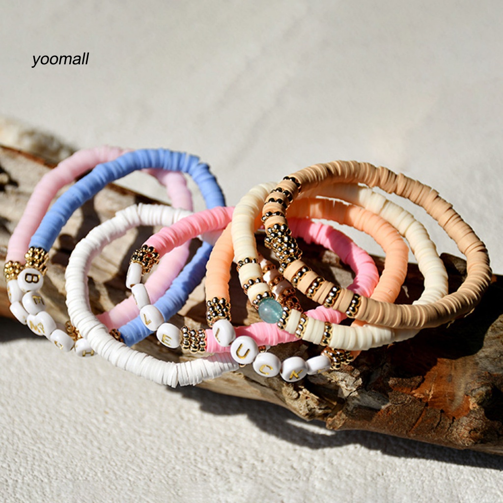 Vòng Đeo Tay Đất Sét Polymer Co Giãn Trọng Lượng Nhẹ In Chữ Phong Cách Boho Dành Cho Nữ