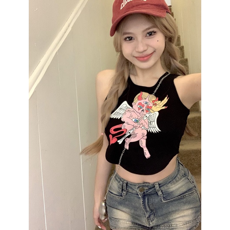 Áo Hai Dây Dáng Ôm In Họa Tiết Hoạt Hình Thời Trang Mùa Hè Quyến Rũ Cho Nữ