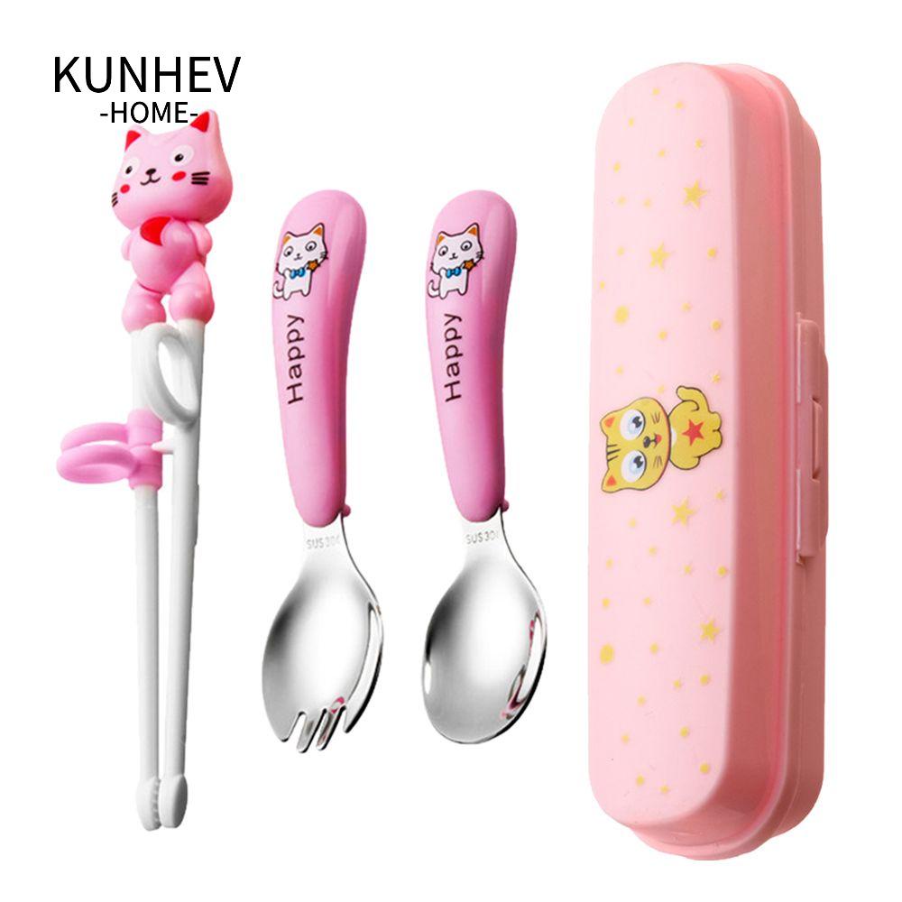 KUNHEV Bộ Muỗng Đũa Nĩa Luyện Tập Ăn Uống Di Động Cho Bé