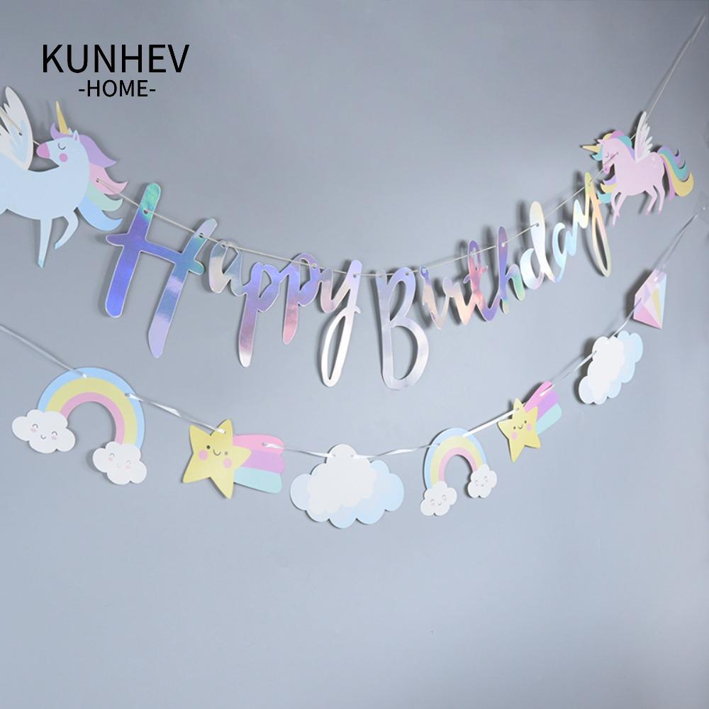 KUNHEV Dây Cờ Treo Trang Trí Tiệc Sinh Nhật Mẫu Mới Cho Bé Gái