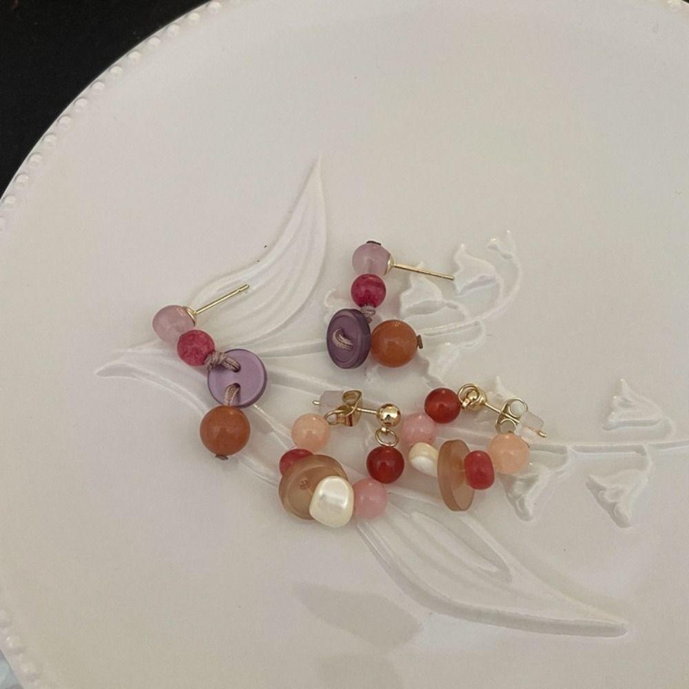 Khuyên Tai Tròn Xỏ Hạt Nhiều Màu Phong Cách Bohemia Hàn Quốc