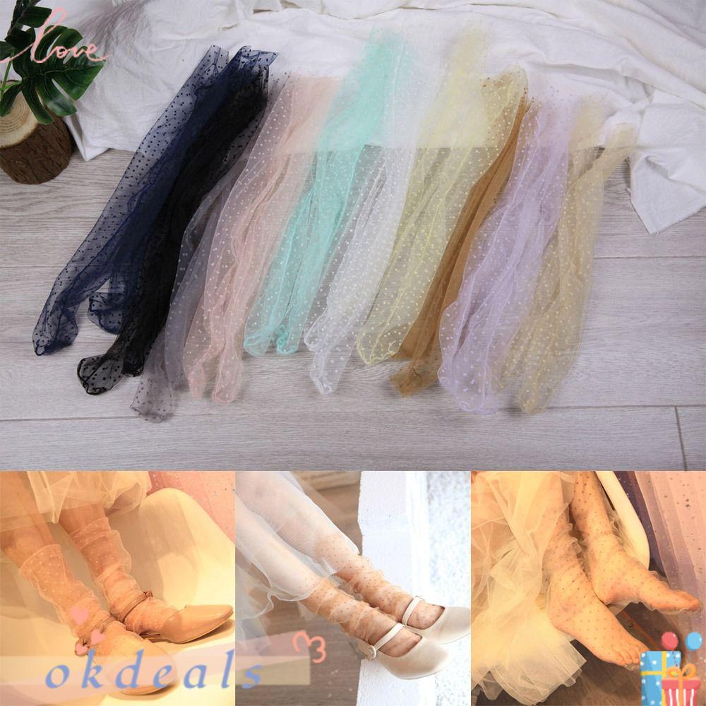 Vớ Công Chúa Vải Tuyn Phối Ren Chấm Bi Thoáng Khí Cho Nữ