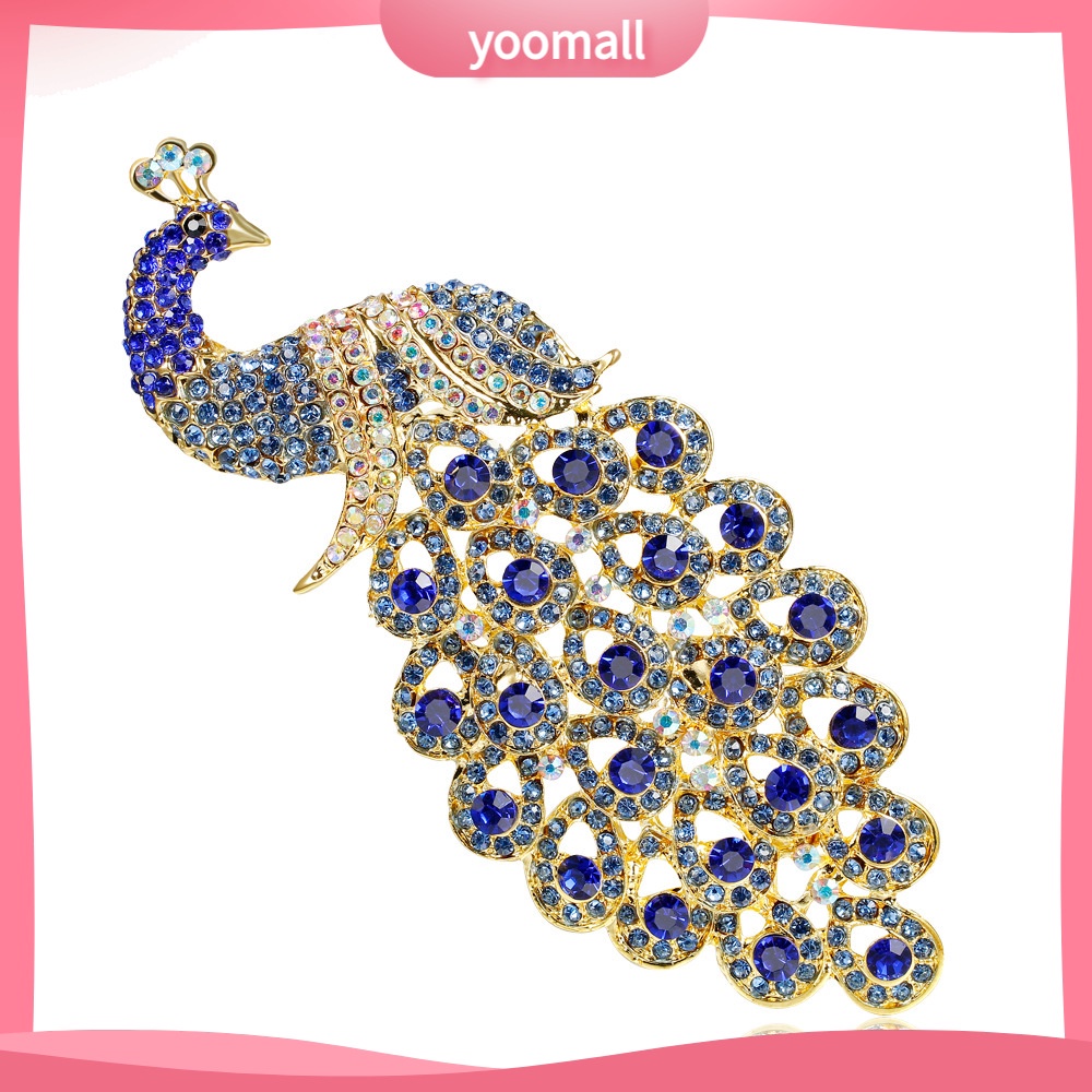 [YM] Trâm Cài Áo Hình Con Công Đính Đá Sapphire