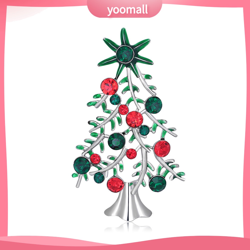 Ghim Cài Áo Hình Cây Thông Giáng Sinh Đính Đá Kim Cương Giả Toàn Diện