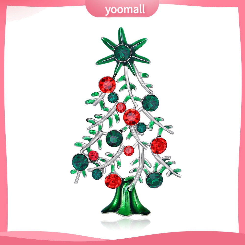 Ghim Cài Áo Hình Cây Thông Giáng Sinh Đính Đá Kim Cương Giả Toàn Diện