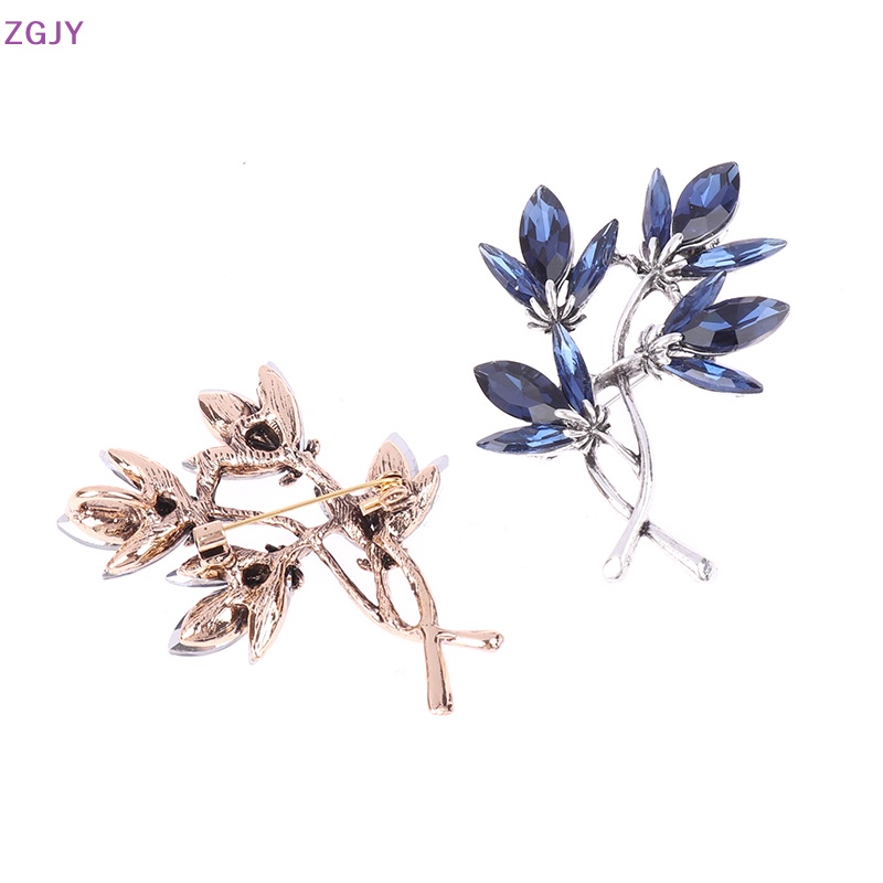 Ghim Cài Áo Hình Hoa Lá Đính Đá Màu Xanh Dương / Đỏ Thời Trang Mới