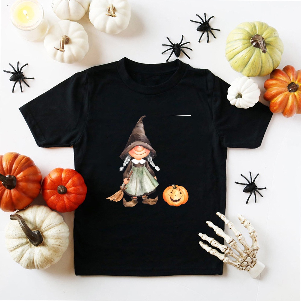 Halloween Áo Thun Thường Ngày Bé Trai Bé Gái Đen Tay Ngắn Cổ Tròn Halloween Bí Ngô Mèo In Hình Halloween Đảng Quần Áo