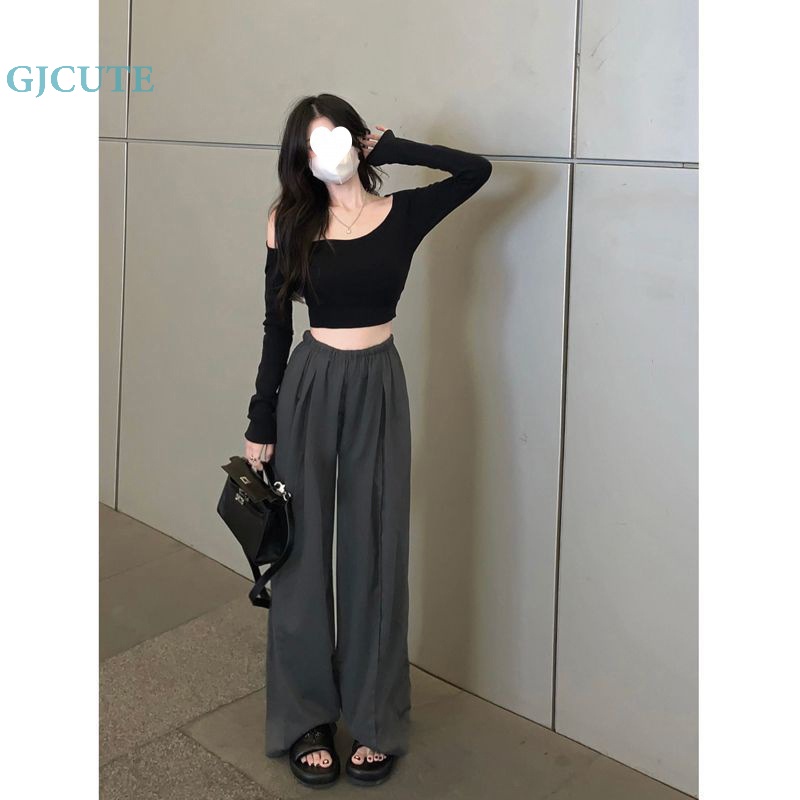 Quần Kaki Ống Rộng Phong Cách Languid Thời Trang Xuân Thu Cho Nữ