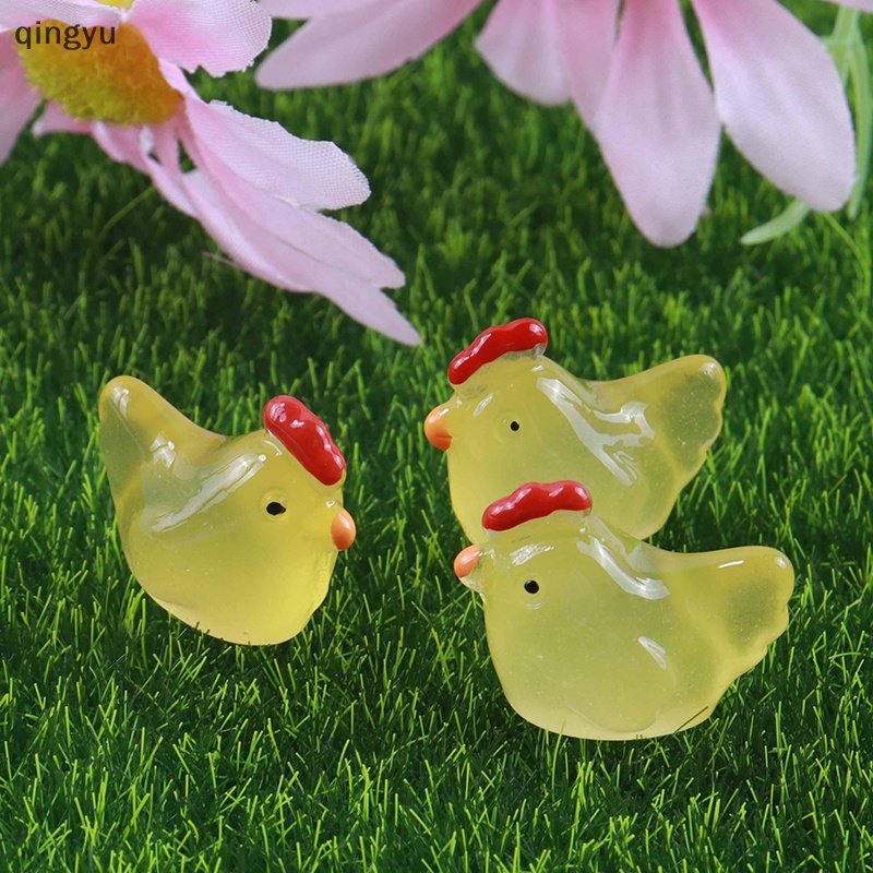 Bộ 5 Phụ Kiện Trang Trí Điện Thoại Hình Gà Con Bằng Nhựa Resin Màu Dạ Quang Trong Suốt DIY