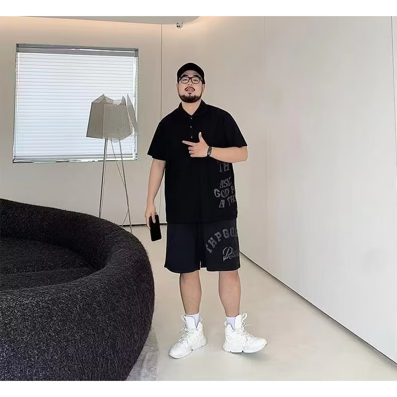 Áo polo Màu Đen Tay Ngắn Dáng Rộng Có Size Lớn XXL-8XL Dành Cho Nam Giới
