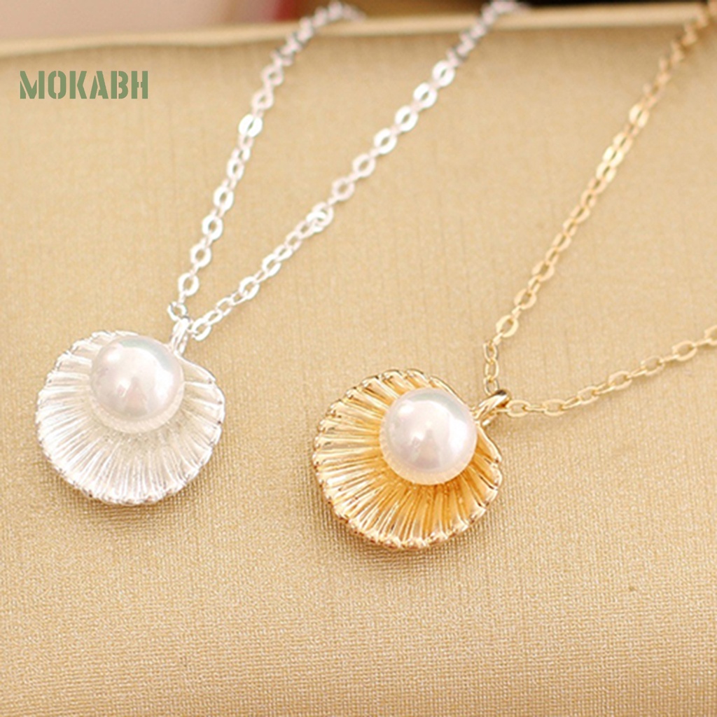 [Mok Abh] Vòng Cổ Kết Hạt Giả Ngọc Trai Với Mặt Dây Hình Vỏ Sò