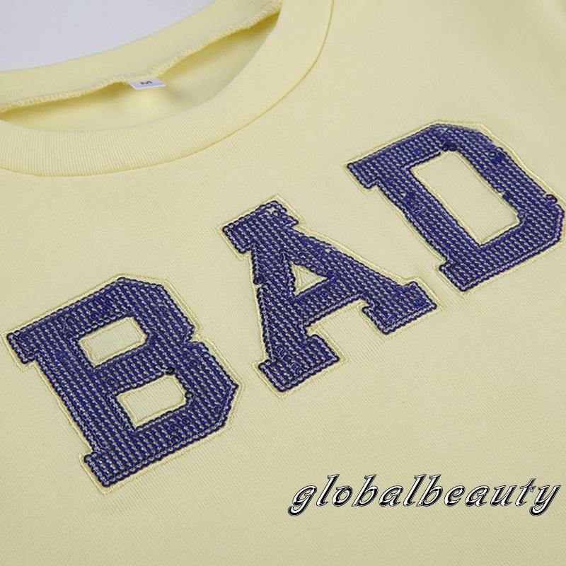 Áo Thun Lửng Ngắn Tay Cổ Tròn In Chữ Thời Trang Nữ Tính