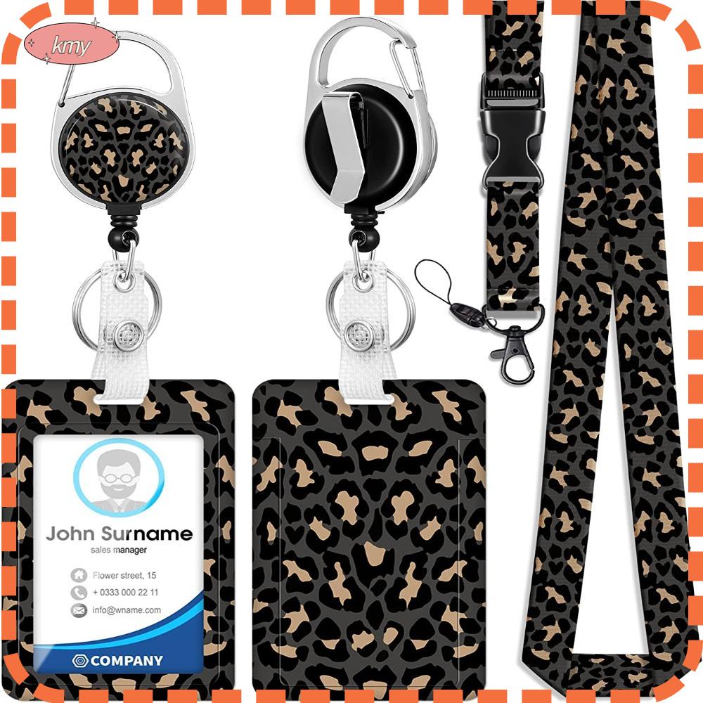 Kẹp Dây Đeo Cổ / Kẹp Túi Xách Có Thể Thu Vào KRNY Cho Học Sinh. Phụ Kiện Bảo Vệ ID Dọc Họa Tiết Da Báo Cho Văn Phòng