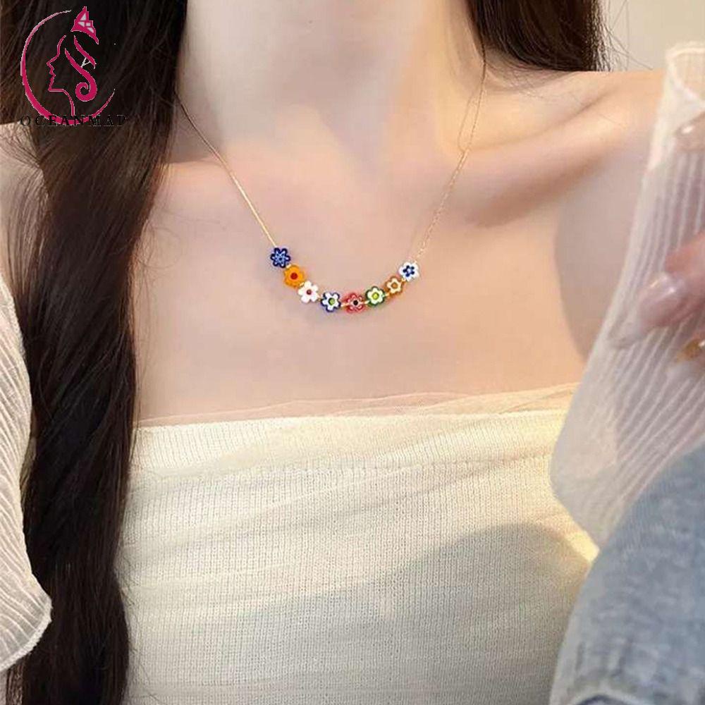 Vòng Cổ Choker Hạt Hình Hoa Bằng Hợp Kim Thời Trang Mùa Hè Phong Cách Hàn Quốc Cho Nữ