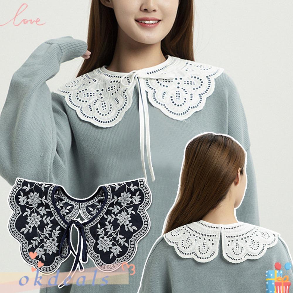 Okdeals Áo Choàng Cổ Búp Bê Rỗng Phối Bèo Nhún Màu Trắng Trang Trí Cho Học Sinh