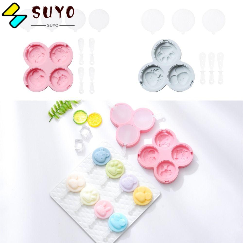 SUYO Set 2 Khuôn Làm Kem Que 4 Ngăn Và 3 Ngăn Bằng Silicone Tiện Dụng