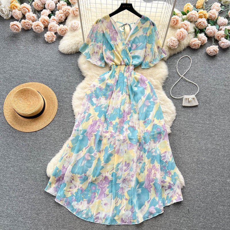 Đầm Voan In Họa Tiết Tranh Sơn Dầu Phong Cách Retro Cao Cấp Cho Nữ