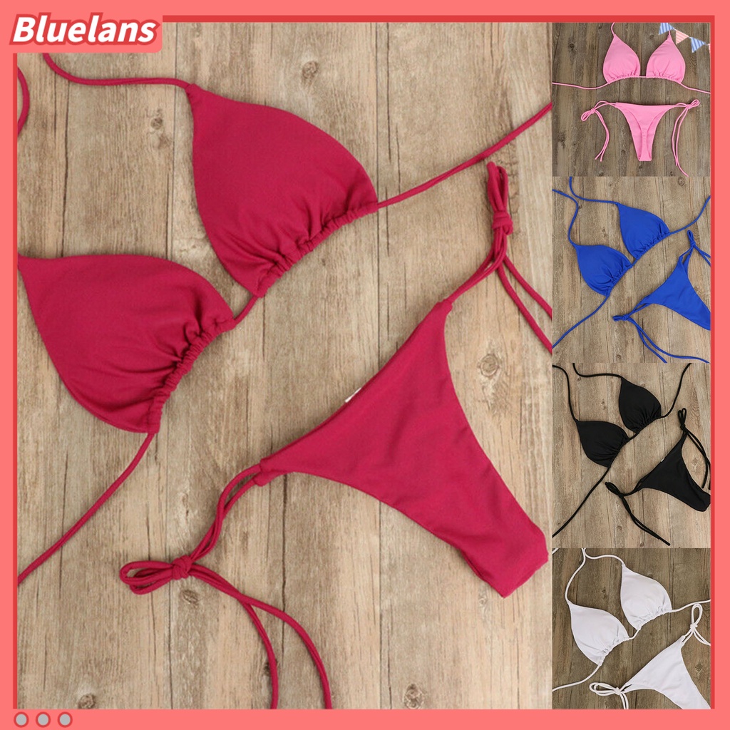 Bộ Bikini 2 Mảnh Dây Đeo Cổ Màu Sắc Thời Trang Cho Nữ